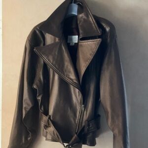 Womens Vakko Bronze Genuine Leather Moto Style Jacket, Size S